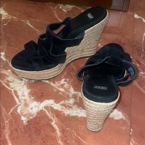 UGG Black Suede Wedge Sandals